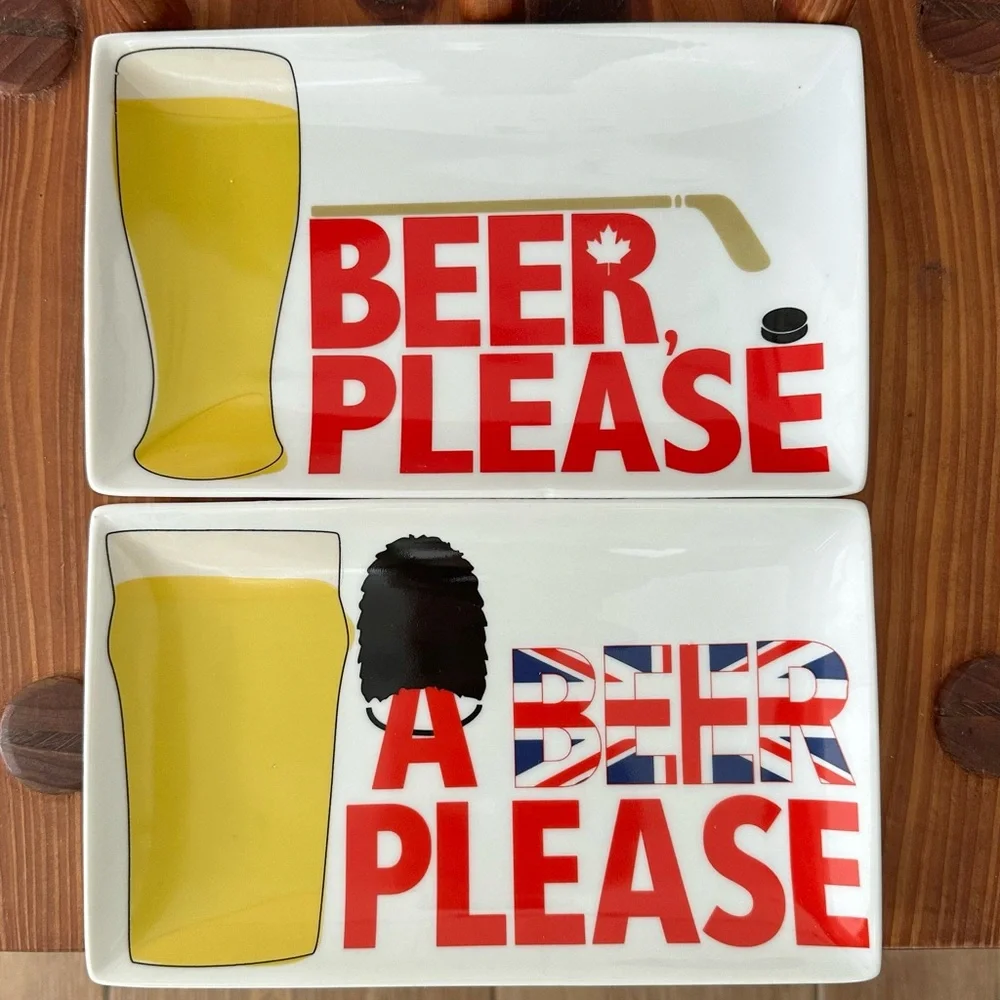 Set of 2 Crate & Barrel Beer Appetizer Plate Canada England
